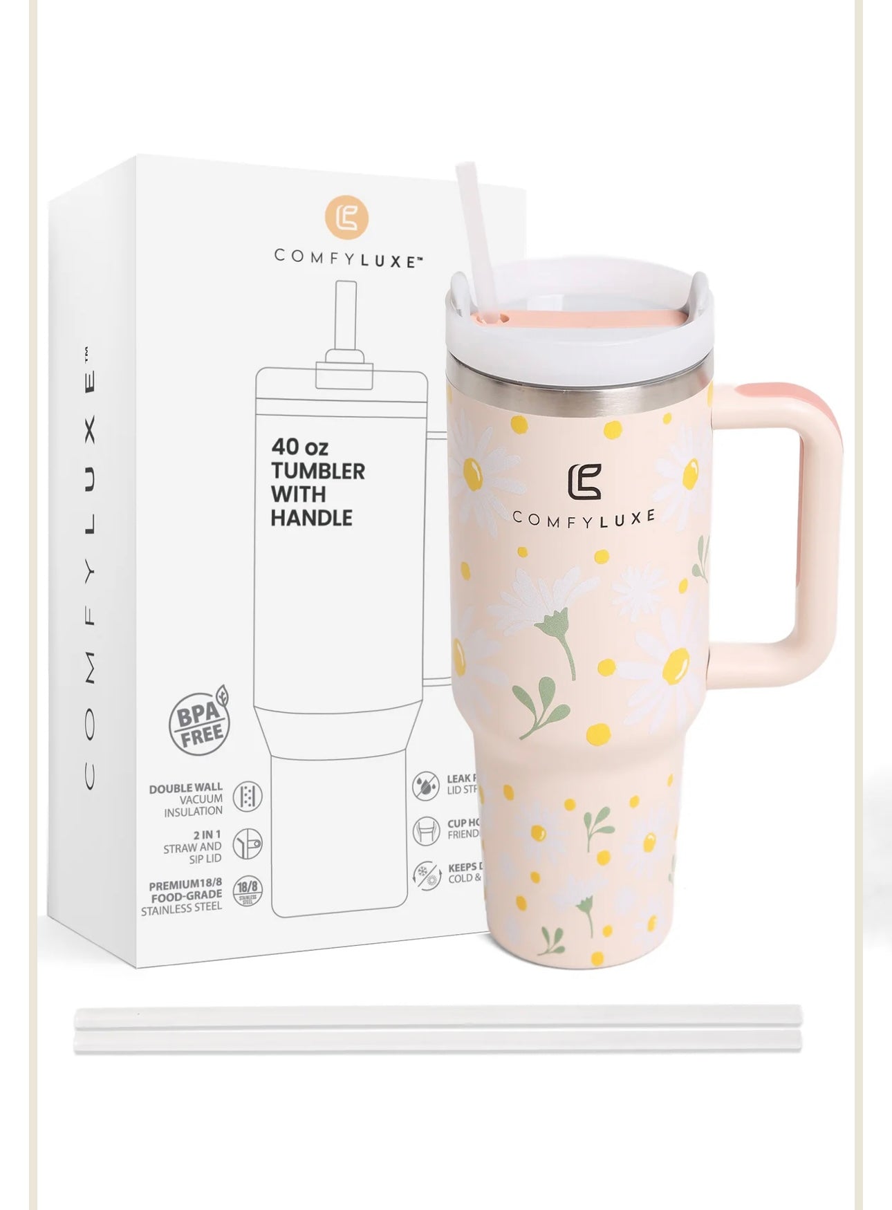 DAISY TUMBLER W/HANDLE 40OZ DOUBLE WALL