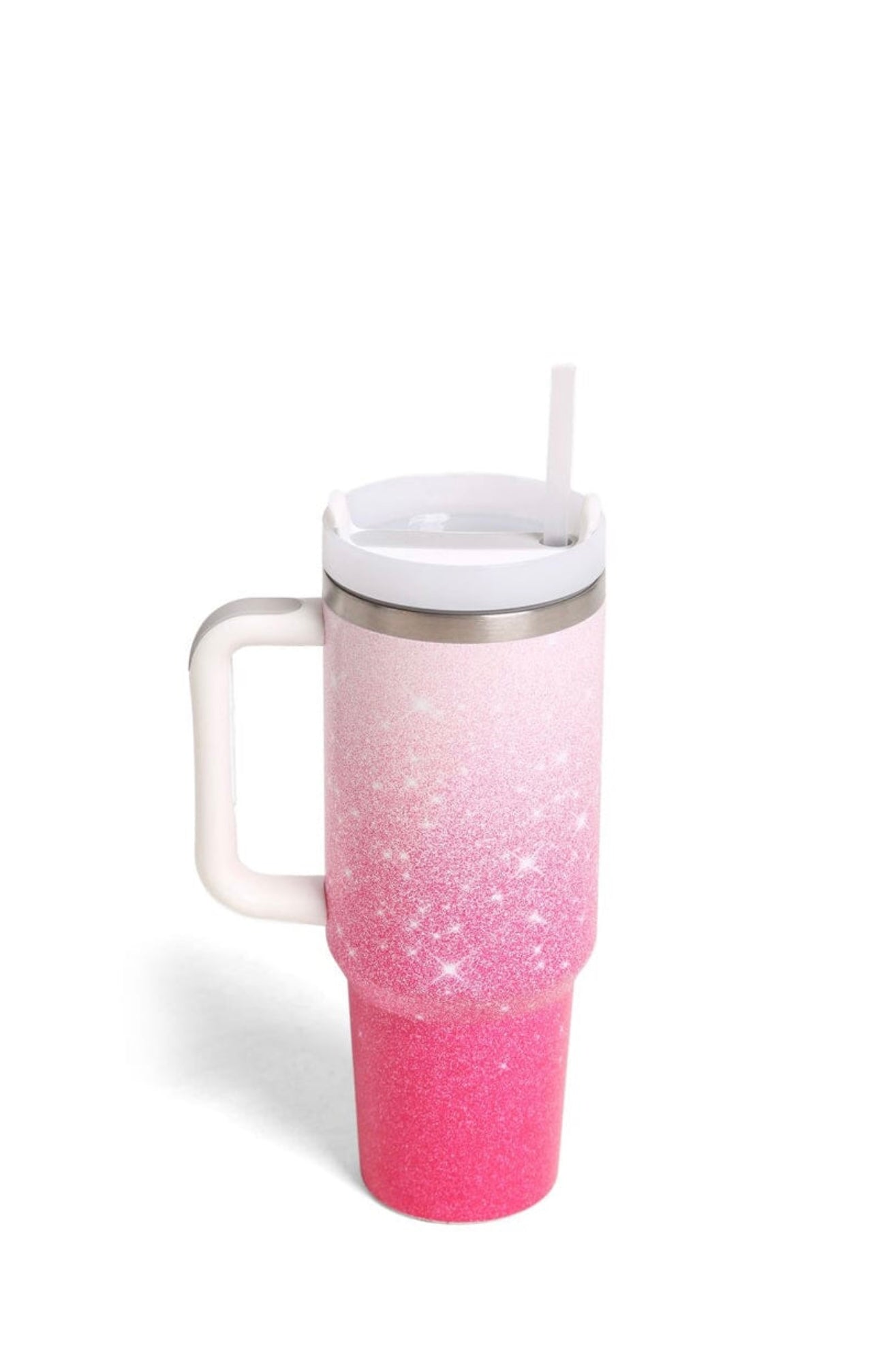 GLITTER DESIGN COLOR GRADIENT 40 OZ DOUBLE WALLED STAINLESS STEEL TUMBLER W/ HANDLE & STRAWS