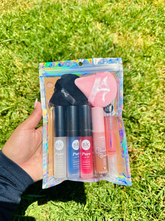 Face Mask/ Lip Oil,  Powder Puff, Blush & Lip Shimmer Bundle Makeup